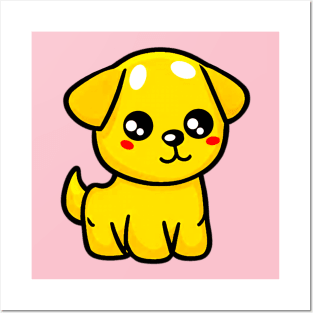 Kawaii Cute Yellow Puppy Posters and Art